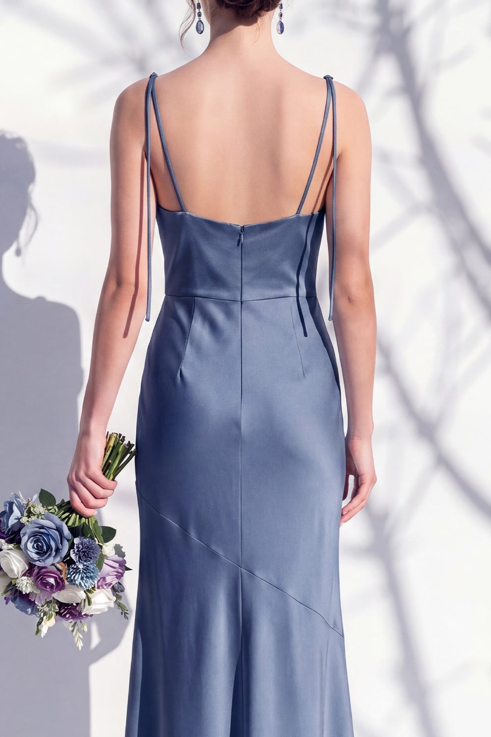 Spaghetti Straps Long Butter Yellow Mermaid Bridesmaid Dress with Slit