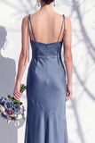 Spaghetti Straps Long Butter Yellow Mermaid Bridesmaid Dress with Slit