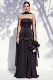 Strapless Long Butter Yellow A Line Neck Scarf Bridesmaid Dress with Pearls