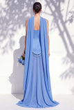 Strapless Long Butter Yellow A Line Neck Scarf Bridesmaid Dress with Pearls