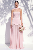 Strapless Long Butter Yellow A Line Neck Scarf Bridesmaid Dress with Pearls