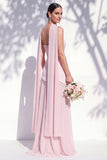 Strapless Long Butter Yellow A Line Neck Scarf Bridesmaid Dress with Pearls