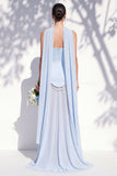 Strapless Long Butter Yellow A Line Neck Scarf Bridesmaid Dress with Pearls