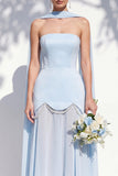 Strapless Long Butter Yellow A Line Neck Scarf Bridesmaid Dress with Pearls