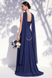 Strapless Long Butter Yellow A Line Neck Scarf Bridesmaid Dress with Pearls