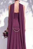 Strapless Long Butter Yellow A Line Neck Scarf Bridesmaid Dress with Pearls