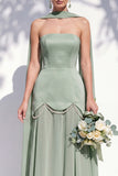 Strapless Long Butter Yellow A Line Neck Scarf Bridesmaid Dress with Pearls