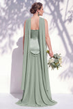 Strapless Long Butter Yellow A Line Neck Scarf Bridesmaid Dress with Pearls