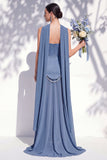 Strapless Long Butter Yellow A Line Neck Scarf Bridesmaid Dress with Pearls