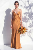 Butter Yellow Spaghetti Straps Long Mermaid Bridesmaid Dress