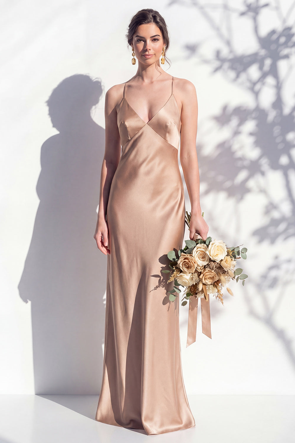 Butter Yellow Spaghetti Straps Long Mermaid Bridesmaid Dress