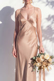 Butter Yellow Spaghetti Straps Long Mermaid Bridesmaid Dress