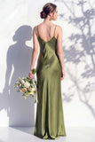 Butter Yellow Spaghetti Straps Long Mermaid Bridesmaid Dress