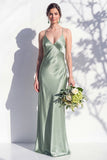 Butter Yellow Spaghetti Straps Long Mermaid Bridesmaid Dress