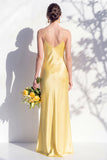 Butter Yellow Spaghetti Straps Long Mermaid Bridesmaid Dress