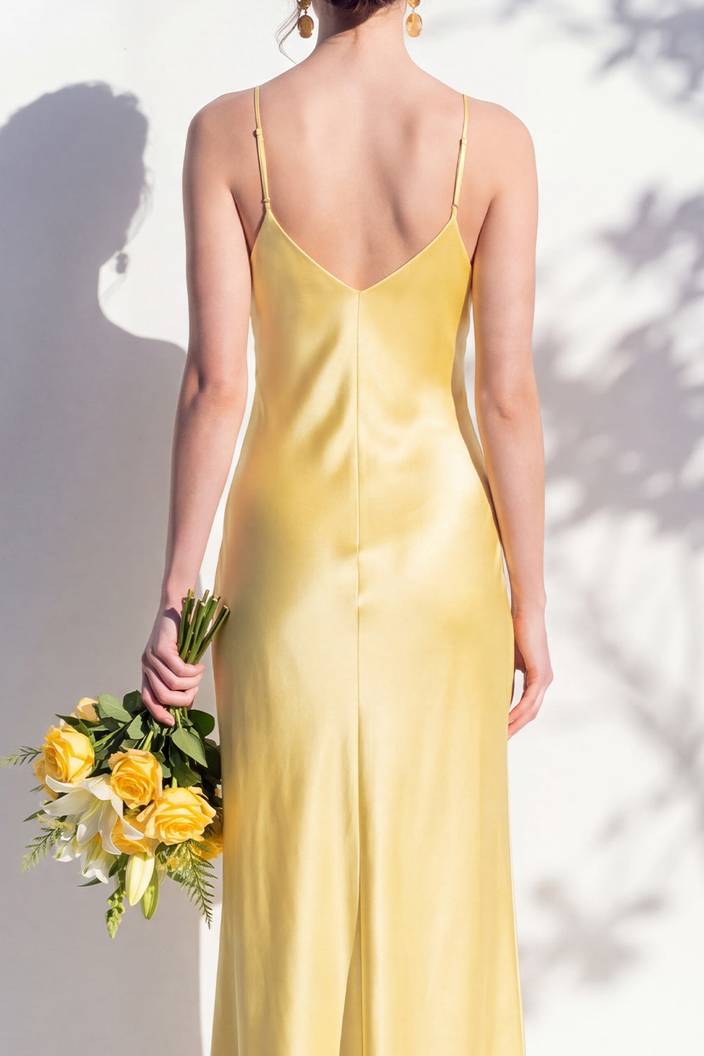 Butter Yellow Spaghetti Straps Long Mermaid Bridesmaid Dress