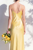 Butter Yellow Spaghetti Straps Long Mermaid Bridesmaid Dress