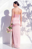 Strapless Ruched Long Butter Yellow Sheath Bridesmaid Dress with Slit