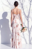 Ivory Red Flower Spaghetti Straps Sheath Long Bridesmaid Dress with Slit