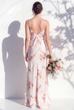Spaghetti Straps Sheath Ivory Red Flower Long Bridesmaid Dress