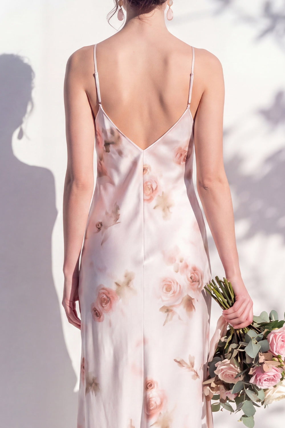 Spaghetti Straps Sheath Ivory Red Flower Long Bridesmaid Dress