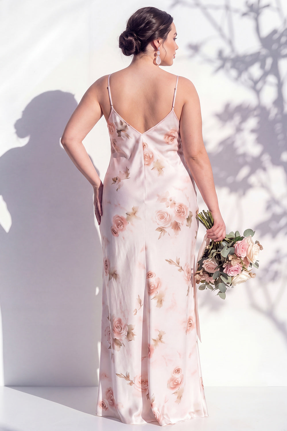 Spaghetti Straps Sheath Ivory Red Flower Long Bridesmaid Dress