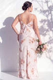Spaghetti Straps Sheath Ivory Red Flower Long Bridesmaid Dress