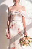 Mermaid Off the Shoulder Ivory Red Flower Long Bridesmaid Dress