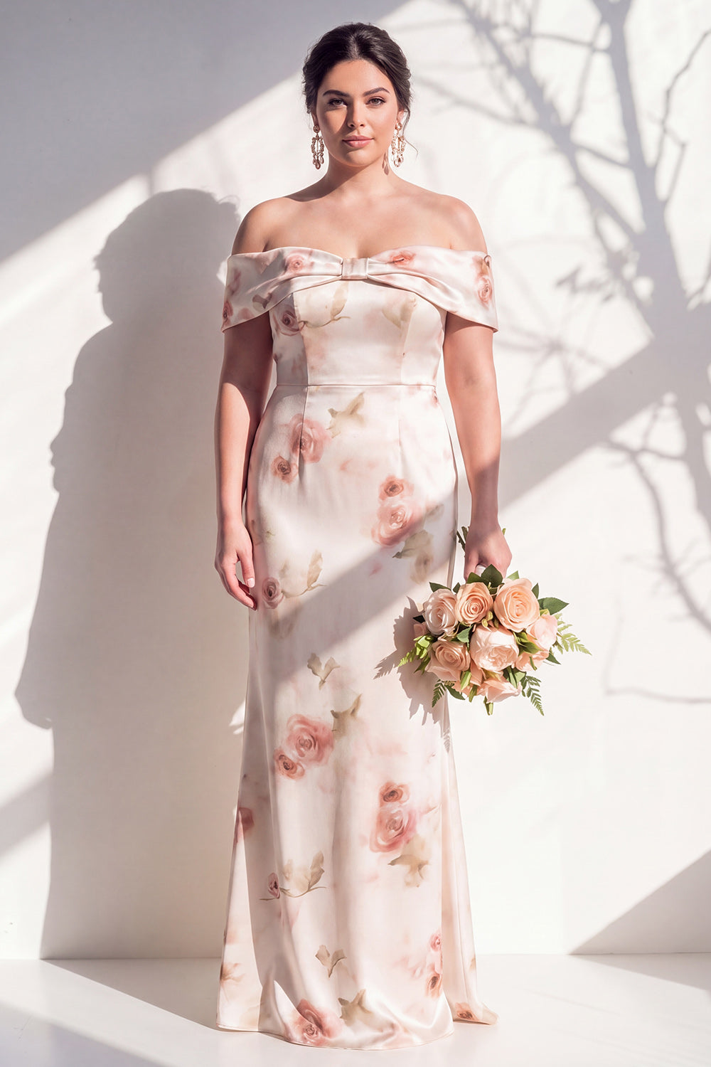 Mermaid Off the Shoulder Ivory Red Flower Long Bridesmaid Dress