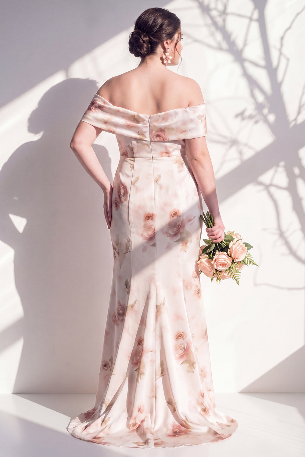 Mermaid Off the Shoulder Ivory Red Flower Long Bridesmaid Dress