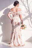 Mermaid Off the Shoulder Ivory Red Flower Long Bridesmaid Dress