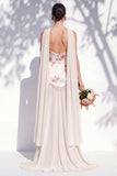 A Line Strapless Ivory Red Flower Long Bridesmaid Dress with Pearls