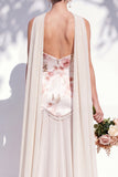 A Line Strapless Ivory Red Flower Long Bridesmaid Dress with Pearls