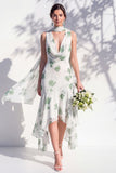 Blue Flower Cowl Neck Mermaid High Low Backless Bridesmaid Dress