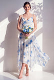 Green Flower Asymmetrical Cowl Neck A Line Bridesmaid Dress