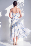 Green Flower Asymmetrical Cowl Neck A Line Bridesmaid Dress
