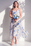 Green Flower Asymmetrical Cowl Neck A Line Bridesmaid Dress