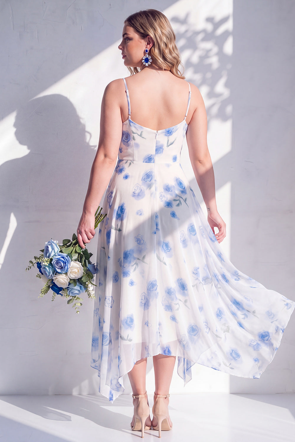 Green Flower Asymmetrical Cowl Neck A Line Bridesmaid Dress