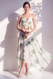 Green Flower Asymmetrical Cowl Neck A Line Bridesmaid Dress