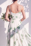 Green Flower Asymmetrical Cowl Neck A Line Bridesmaid Dress