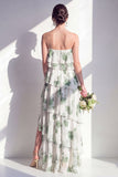 Red Flower Asymmetrical Strapless A Line Bridesmaid Dress with Ruffles