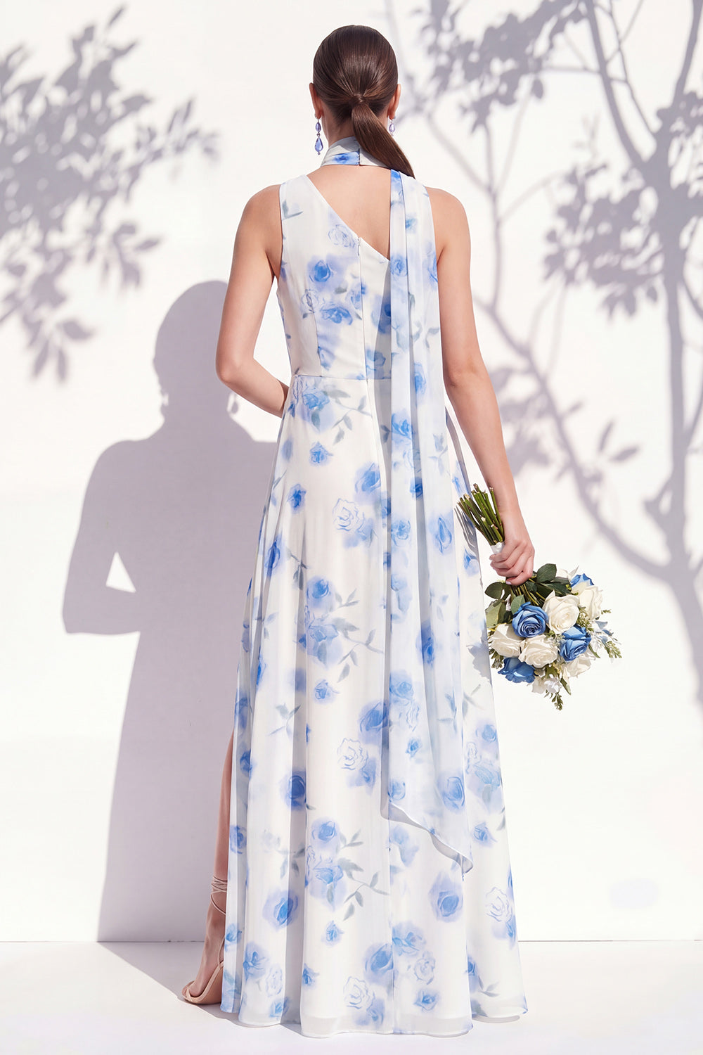Green Flower Long One Shoulder Ruched A Line Bridesmaid Dress with Slit