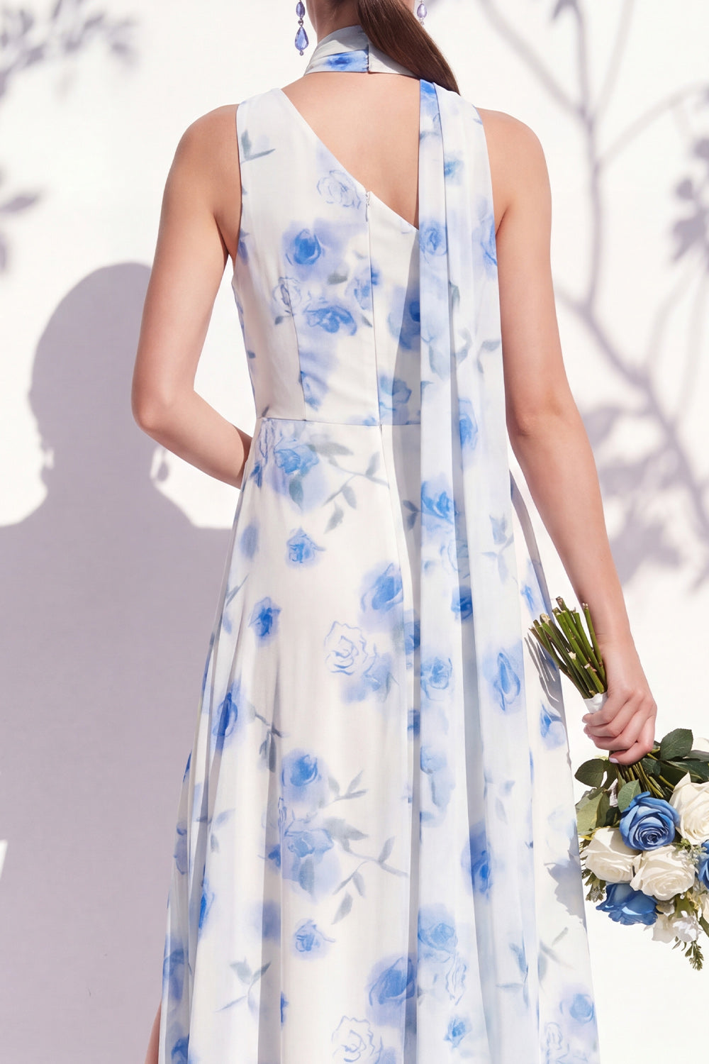 Green Flower Long One Shoulder Ruched A Line Bridesmaid Dress with Slit