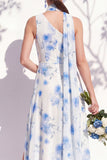 Green Flower Long One Shoulder Ruched A Line Bridesmaid Dress with Slit