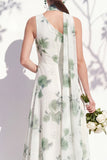 Green Flower Long One Shoulder Ruched A Line Bridesmaid Dress with Slit