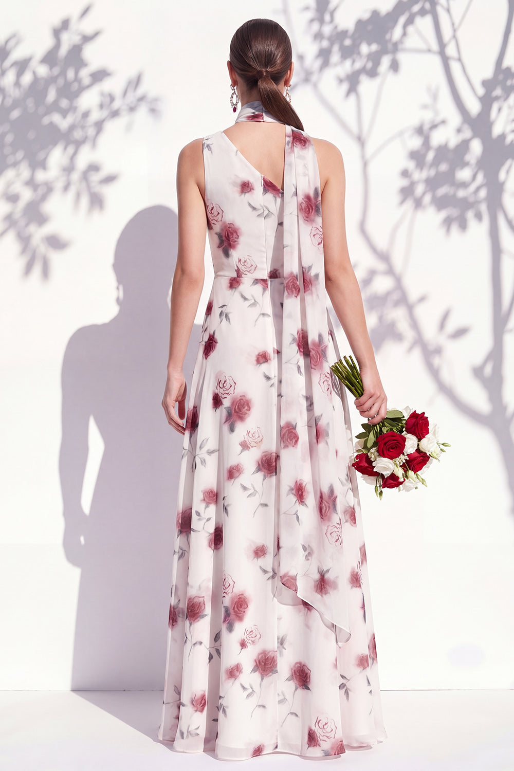 Green Flower Long One Shoulder Ruched A Line Bridesmaid Dress with Slit