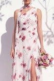 Green Flower Long One Shoulder Ruched A Line Bridesmaid Dress with Slit