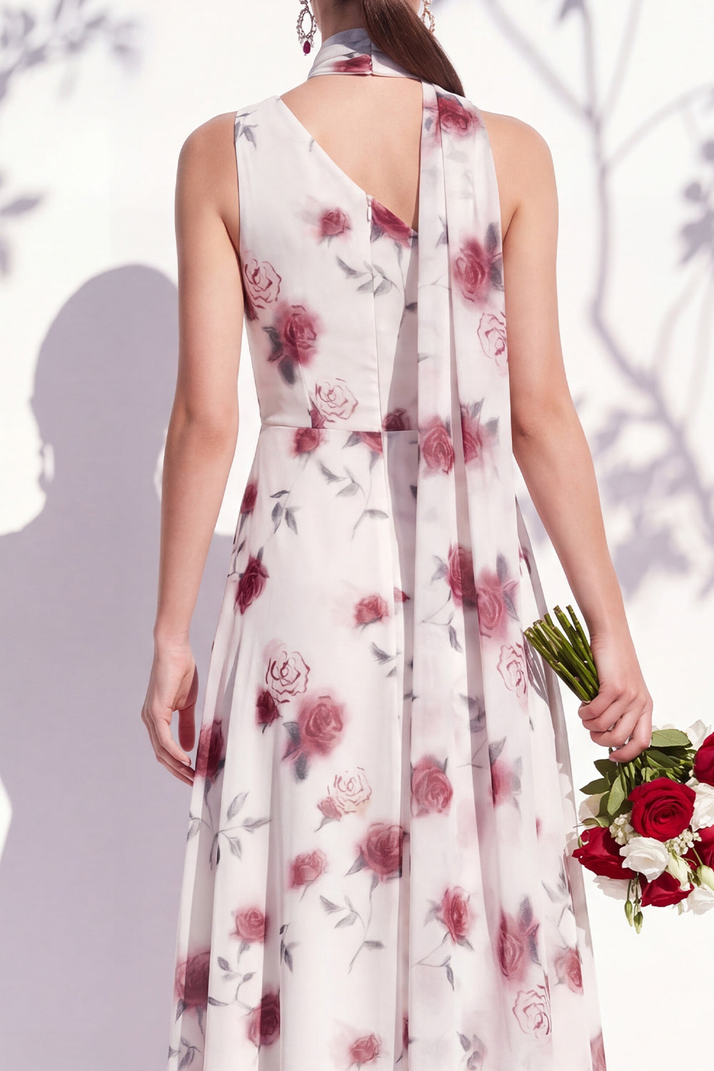 Green Flower Long One Shoulder Ruched A Line Bridesmaid Dress with Slit