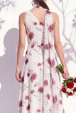Green Flower Long One Shoulder Ruched A Line Bridesmaid Dress with Slit
