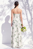 Red Flower Long Ruched Strapless Sheath Bridesmaid Dress with Slit